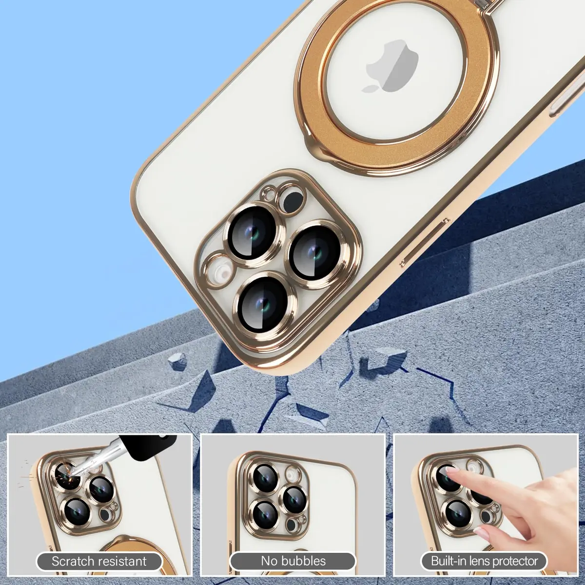 Omio Magnetic Invisible Stand Case for iPhone 16 Pro Max 6.9 inch | Clear Plating with Kickstand & MagSafe Support - view 4