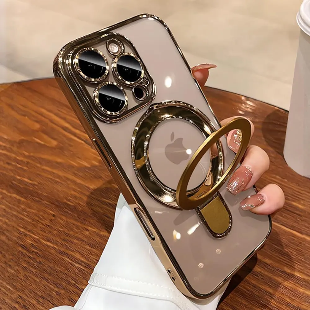 Omio Magnetic Invisible Stand Case for iPhone 16 Pro Max 6.9 inch | Clear Plating with Kickstand & MagSafe Support - main product image