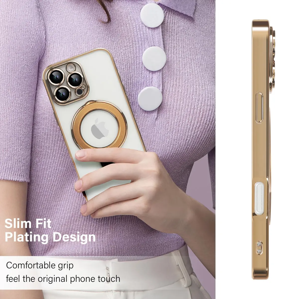 Omio Magnetic Invisible Stand Case for iPhone 16 Pro Max 6.9 inch | Clear Plating with Kickstand & MagSafe Support - view 2