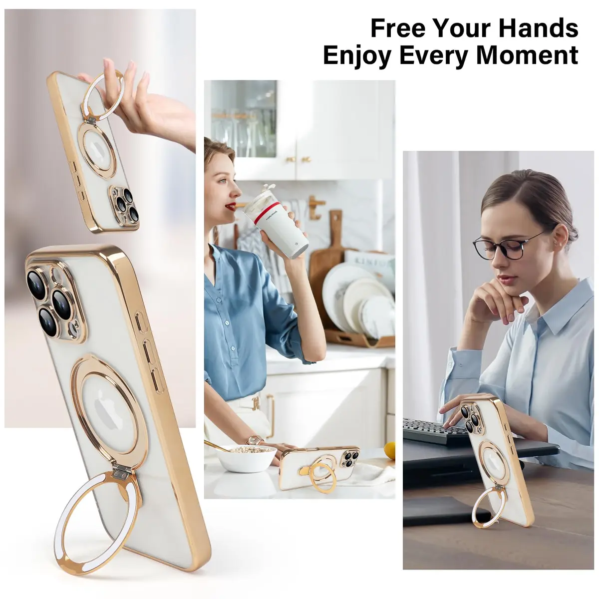 Omio Magnetic Invisible Stand Case for iPhone 16 Pro Max 6.9 inch | Clear Plating with Kickstand & MagSafe Support - view 3
