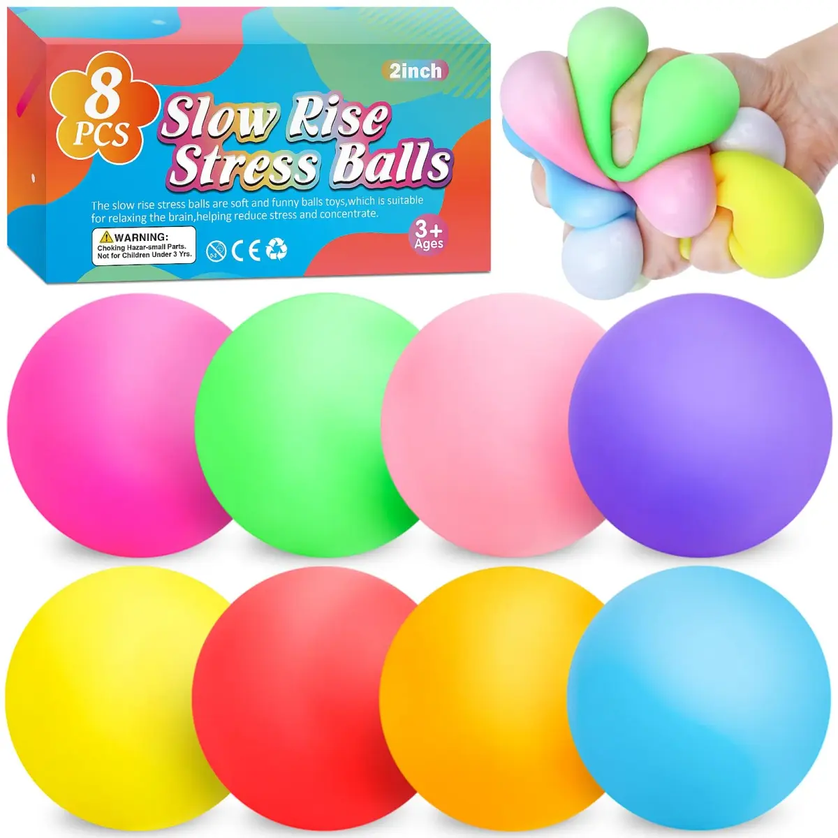 VISCOO 8 Pack Slow Rising Stress Balls, 5 cm (2 Inch) | Non-Toxic TPR for Anxiety Relief - main product image