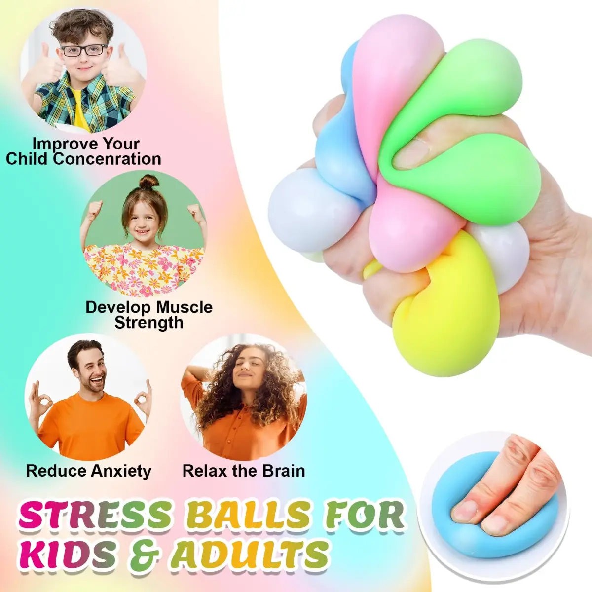 VISCOO 8 Pack Slow Rising Stress Balls, 5 cm (2 Inch) | Non-Toxic TPR for Anxiety Relief - view 5
