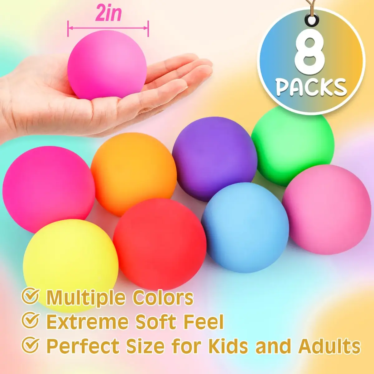 VISCOO 8 Pack Slow Rising Stress Balls, 5 cm (2 Inch) | Non-Toxic TPR for Anxiety Relief - view 2