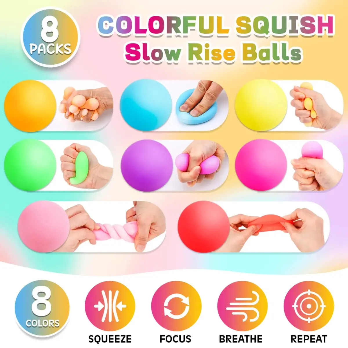 VISCOO 8 Pack Slow Rising Stress Balls, 5 cm (2 Inch) | Non-Toxic TPR for Anxiety Relief - view 4