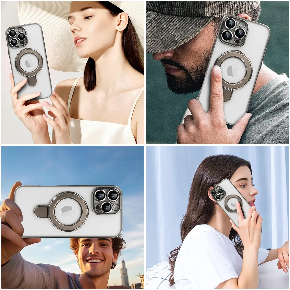 Omio Magnetic Invisible Stand Case for iPhone 16 Pro Max 6.9 inch | Clear Plating Soft Shockproof with Camera Lens Protector - view 7