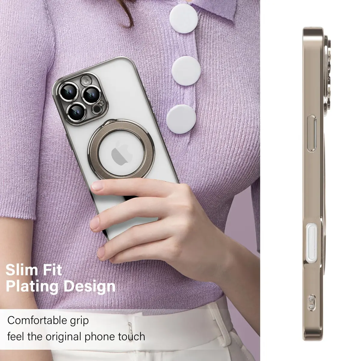 Omio Magnetic Invisible Stand Case for iPhone 16 Pro Max 6.9 inch | Clear Plating Soft Shockproof with Camera Lens Protector - view 2