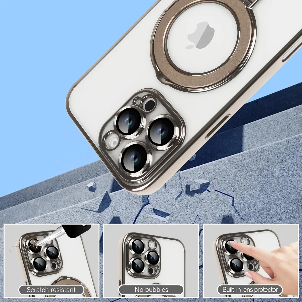Omio Magnetic Invisible Stand Case for iPhone 16 Pro Max 6.9 inch | Clear Plating Soft Shockproof with Camera Lens Protector - view 4