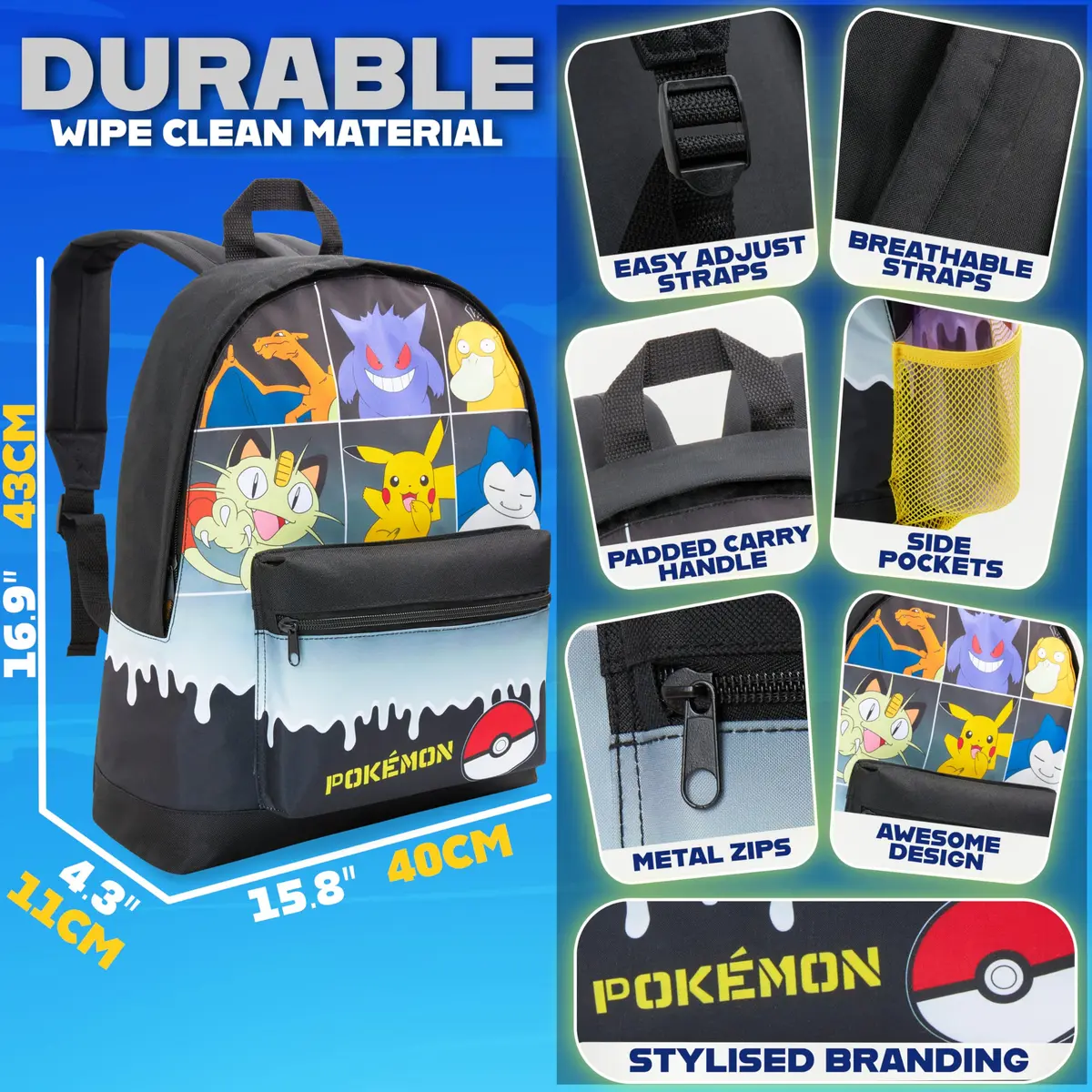 Pokémon Kids Anime Backpack, 40 cm (15.7 x 12.2 x 3.9 inches) | Pikachu & Friends School Bag - view 6