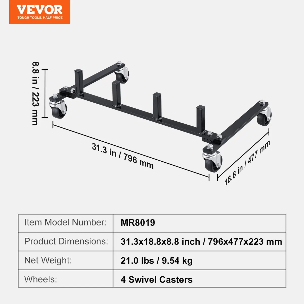 VEVOR Car Dolly Rack, Storage Rack with 360° Rotatable Wheels, Heavy-Duty Steel, 31.3x18.8x8.8 inch | Space-Efficient Garage Organizer - view 7