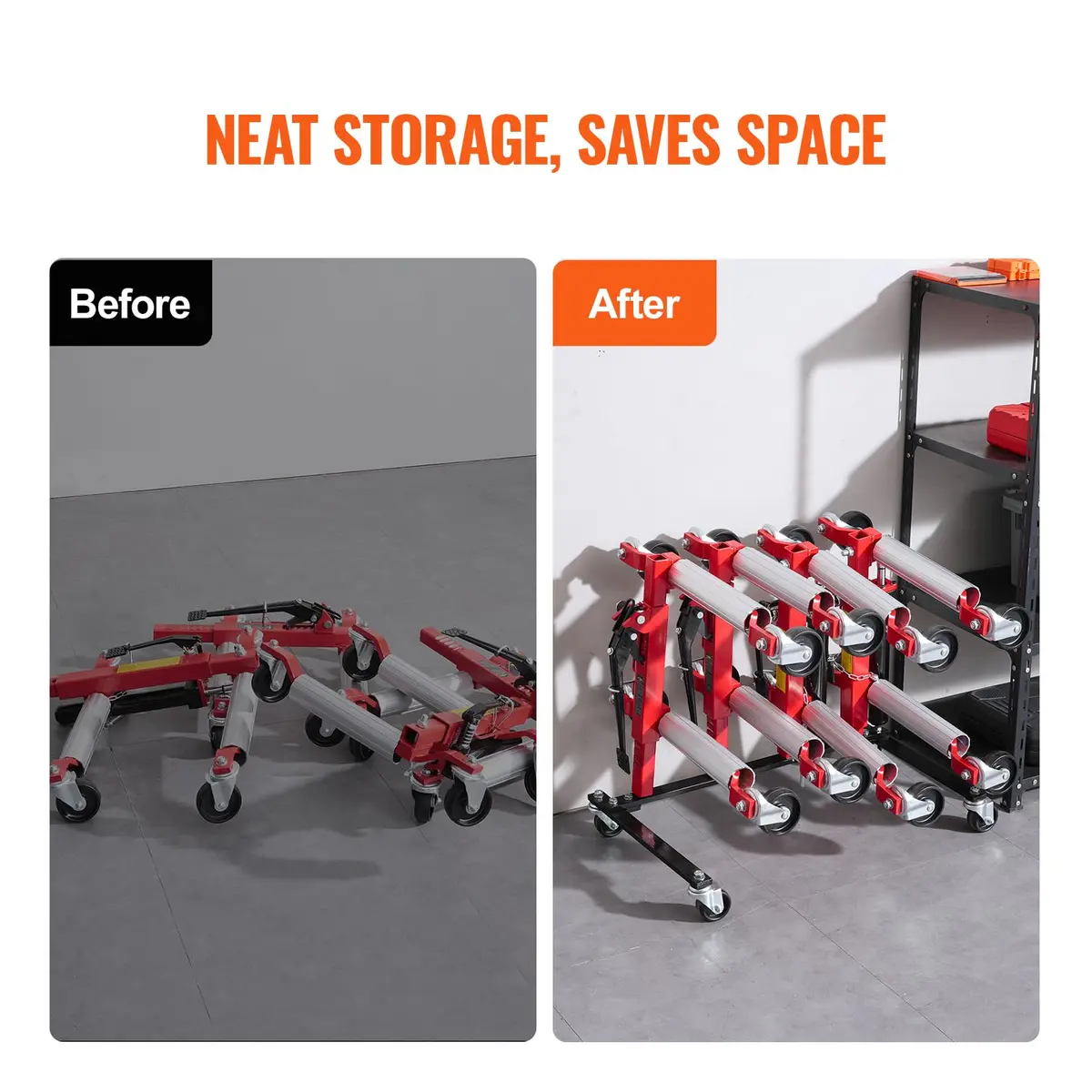 VEVOR Car Dolly Rack, Storage Rack with 360° Rotatable Wheels, Heavy-Duty Steel, 31.3x18.8x8.8 inch | Space-Efficient Garage Organizer - view 4