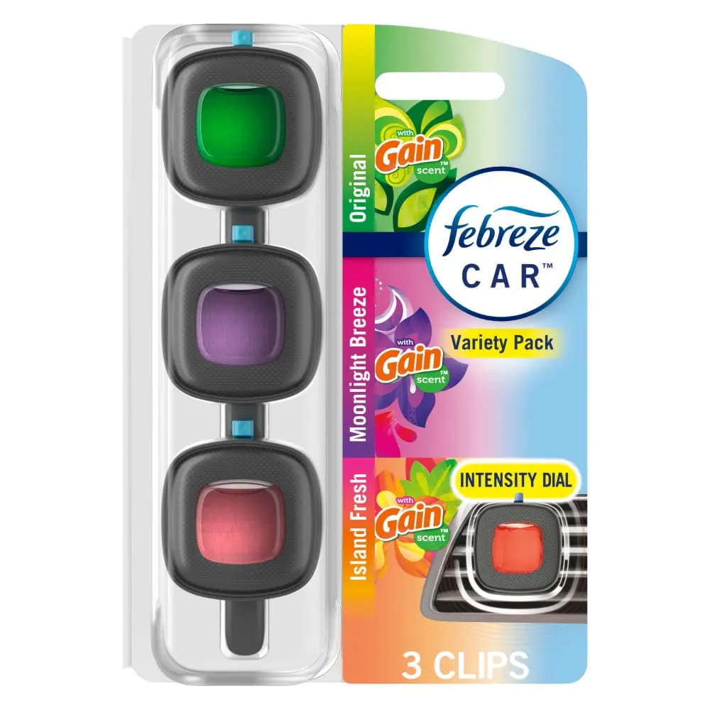 Febreze Car Air Freshener Vent Clips Mixed Gain Scent 3 Count | Odor-Fighting Automotive Fragrance - main product image