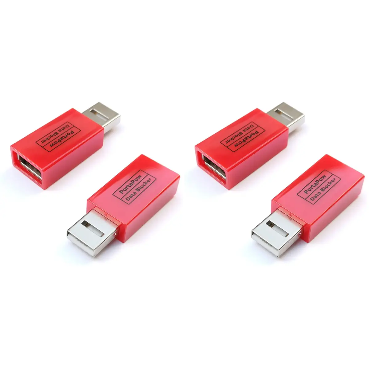 PortaPow 3rd Gen USB Data Blocker (Red 4 Pack) | Protect Against Juice Jacking - main product image