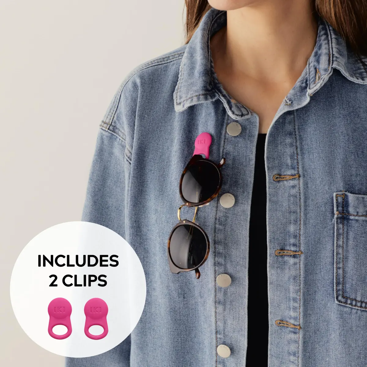 KLIPSTA SPEX Magnetic Glasses Holder Clip 2-Pack (Hot Pink) | Secure Eyewear & ID Badge Clip - view 2