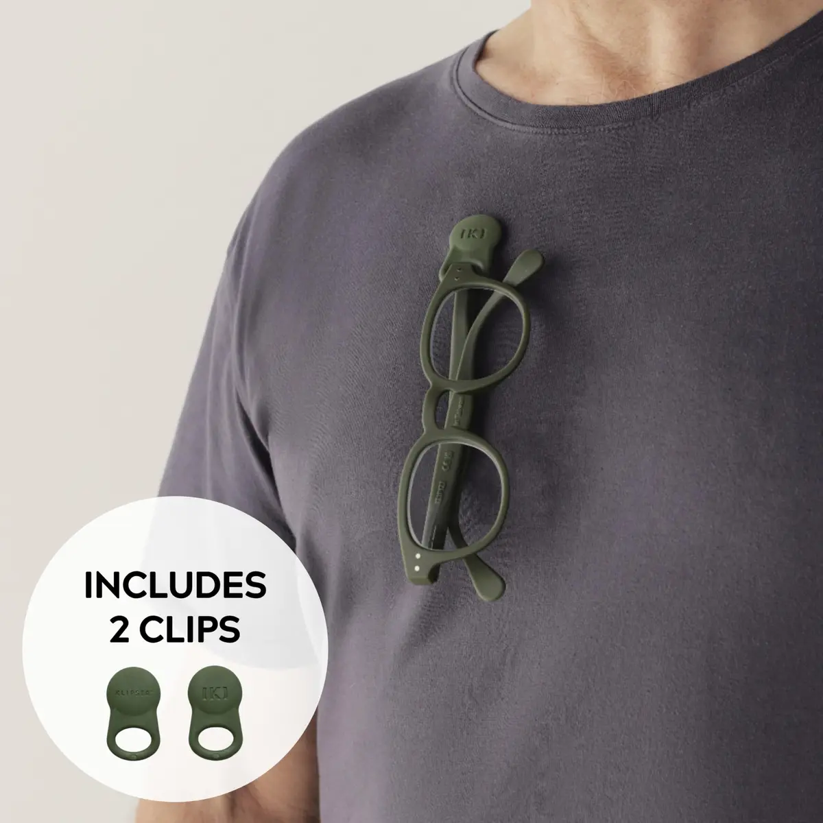 KLIPSTA SPEX Magnetic Glasses Holder Clip 2-Pack (Olive Green) | Attaches to Clothes, Alternative to Eyewear Straps - view 2