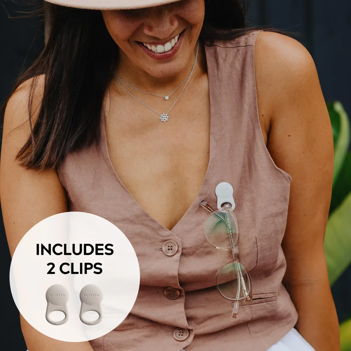 KLIPSTA SPEX Magnetic Glasses Clips (Stone & Black 2-Pack) | Secure Eyewear & ID Holder - view 2