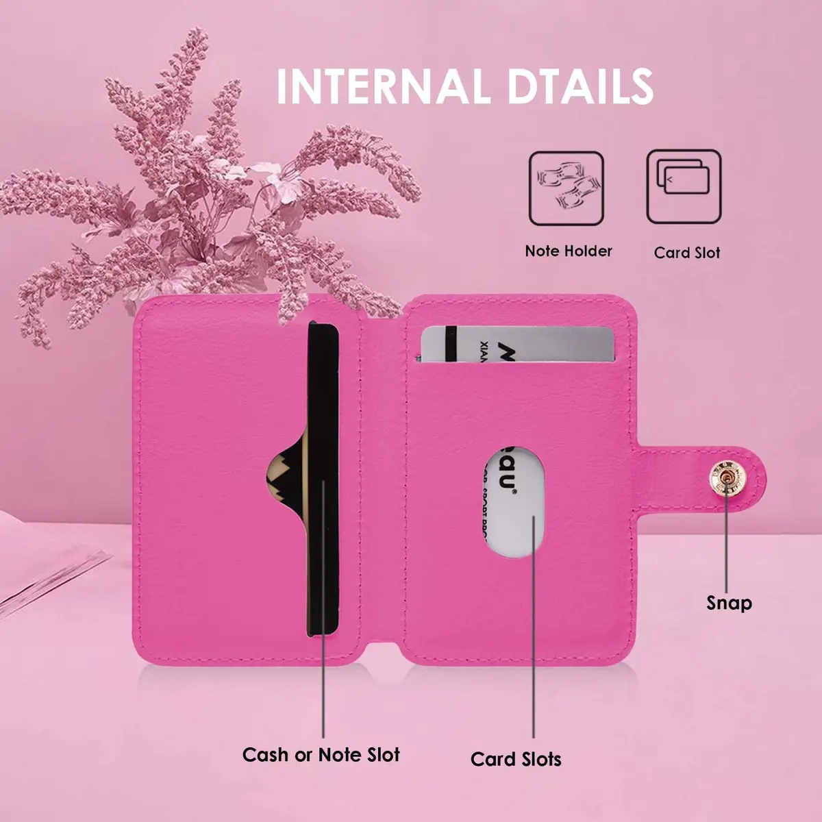 M-Plateau Card Holder for Back of Phone | Slim Leather Wallet with Kickstand (4 cards, Rose Red) - view 5