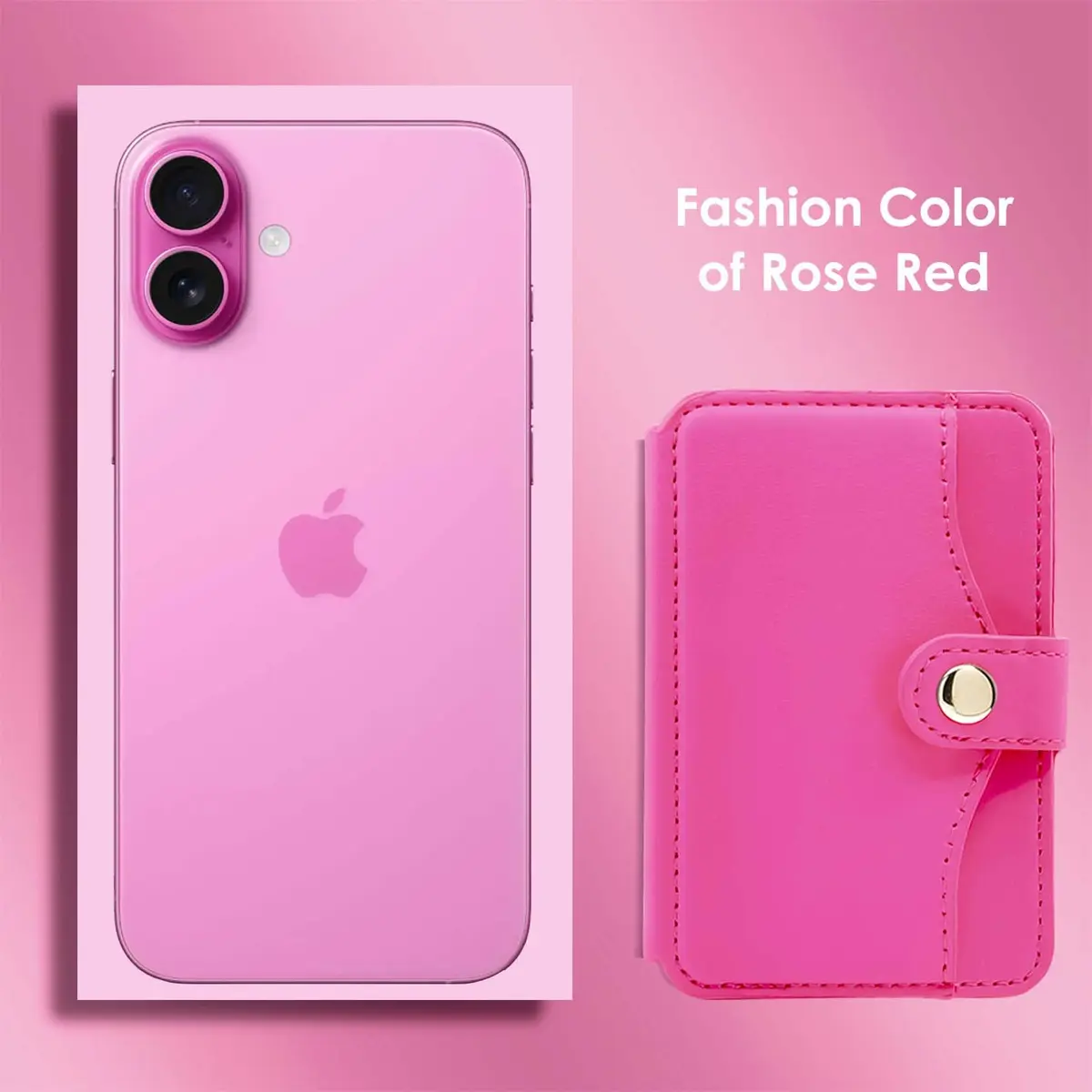 M-Plateau Card Holder for Back of Phone | Slim Leather Wallet with Kickstand (4 cards, Rose Red) - view 7