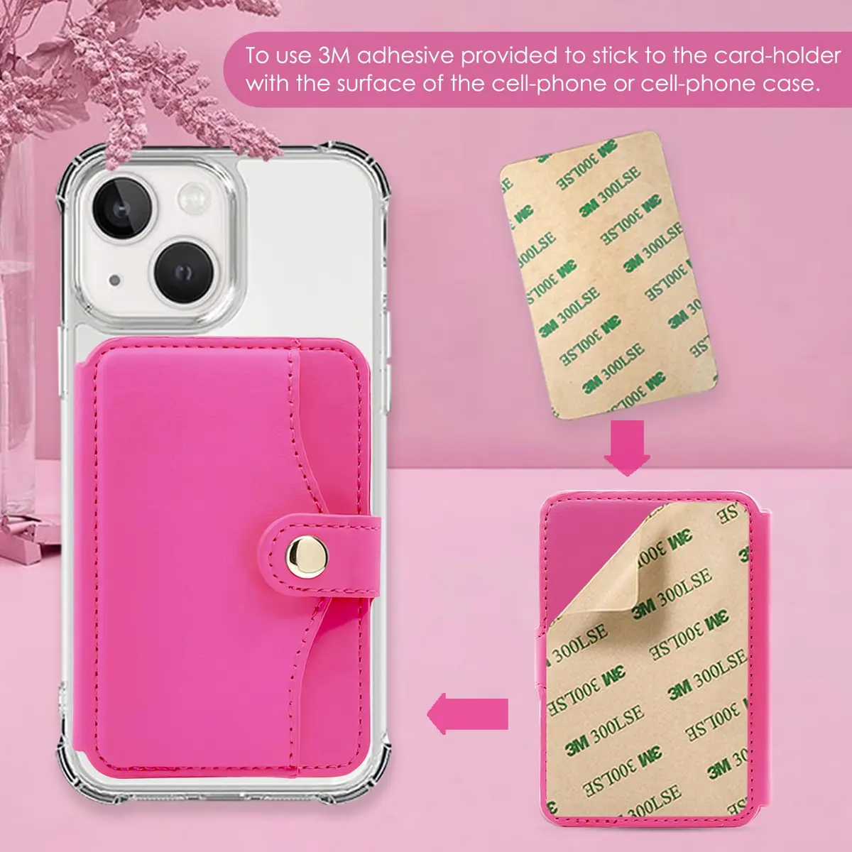 M-Plateau Card Holder for Back of Phone | Slim Leather Wallet with Kickstand (4 cards, Rose Red) - view 9