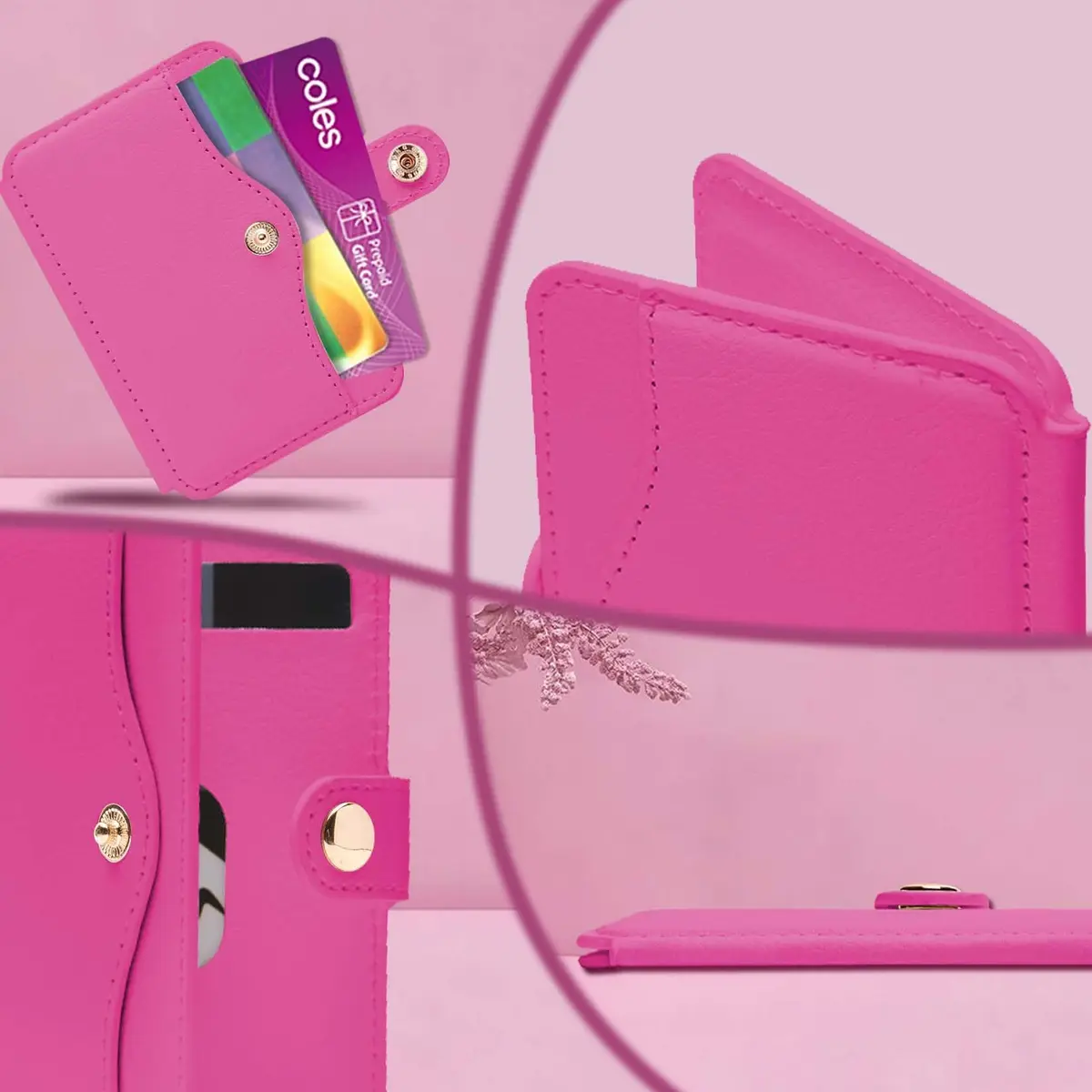M-Plateau Card Holder for Back of Phone | Slim Leather Wallet with Kickstand (4 cards, Rose Red) - view 2