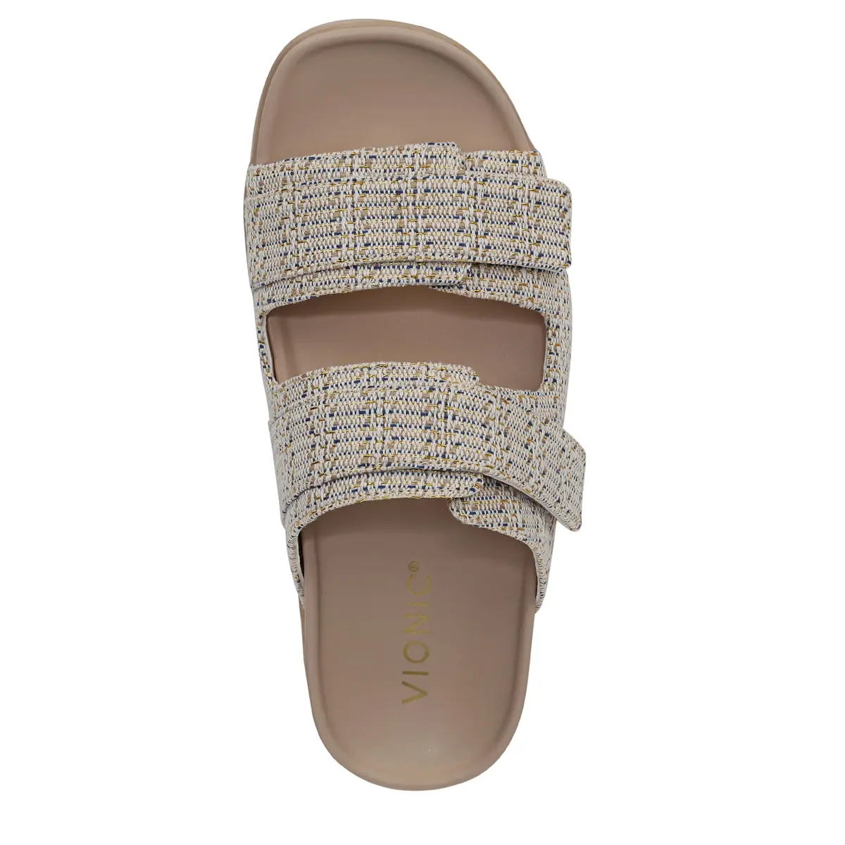 Vionic Women's Riviera Slide Sandals Skipper Blue/Gold 7.5 Wide | Built-in VIO MOTION Technology Arch Support - view 8