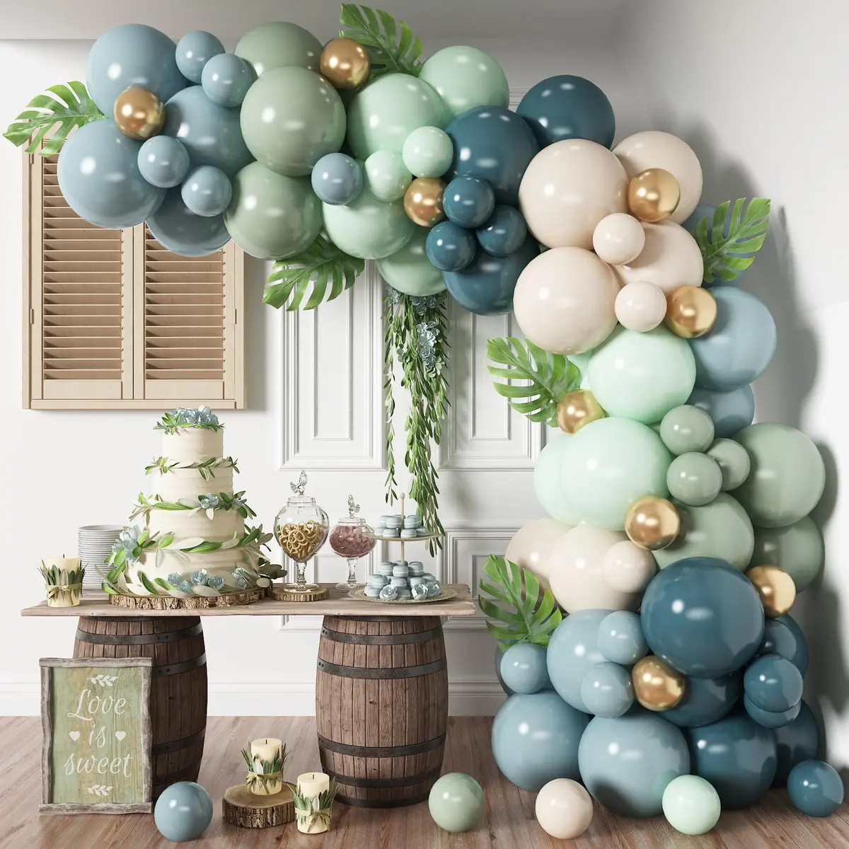 HILAVO Dusty Blue Sage Green Balloon Arch Kit 98 pcs (2.27 kg / 5 lb) | Jungle Safari Birthday Baby Shower Wedding Party Decorations - main product image
