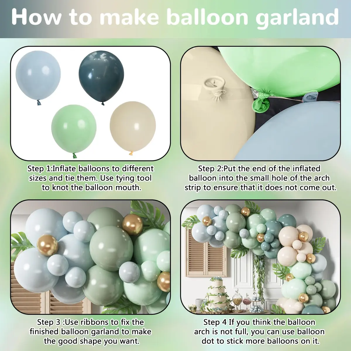 HILAVO Dusty Blue Sage Green Balloon Arch Kit 98 pcs (2.27 kg / 5 lb) | Jungle Safari Birthday Baby Shower Wedding Party Decorations - view 7
