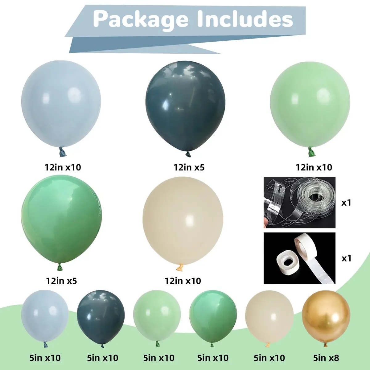 HILAVO Dusty Blue Sage Green Balloon Arch Kit 98 pcs (2.27 kg / 5 lb) | Jungle Safari Birthday Baby Shower Wedding Party Decorations - view 2