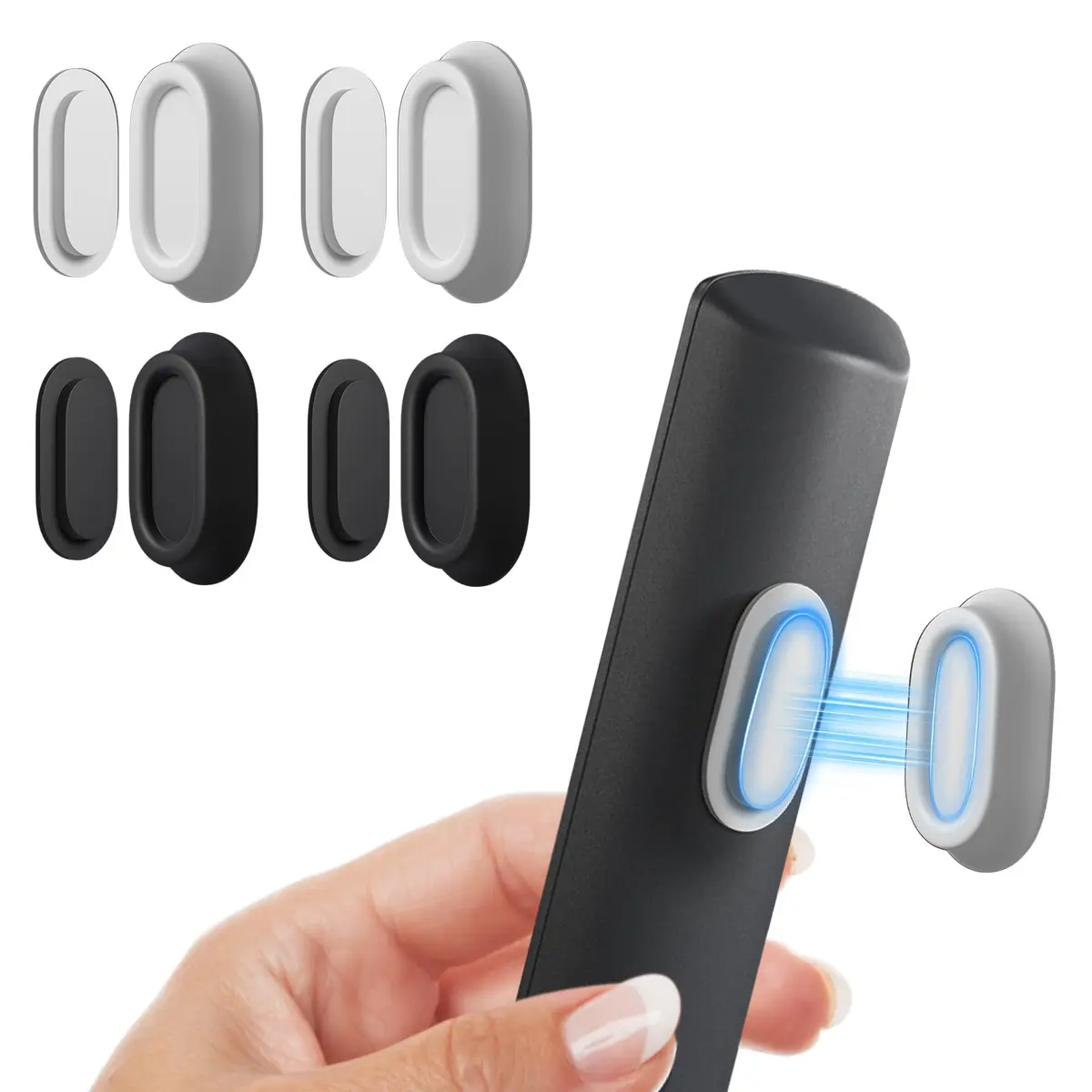 Nearockle Magnetic Remote Control Holder Wall Mount for TV/Fan, Black & White (4-Pack) | Strong N52 Magnet, No-Drill Installation - main product image