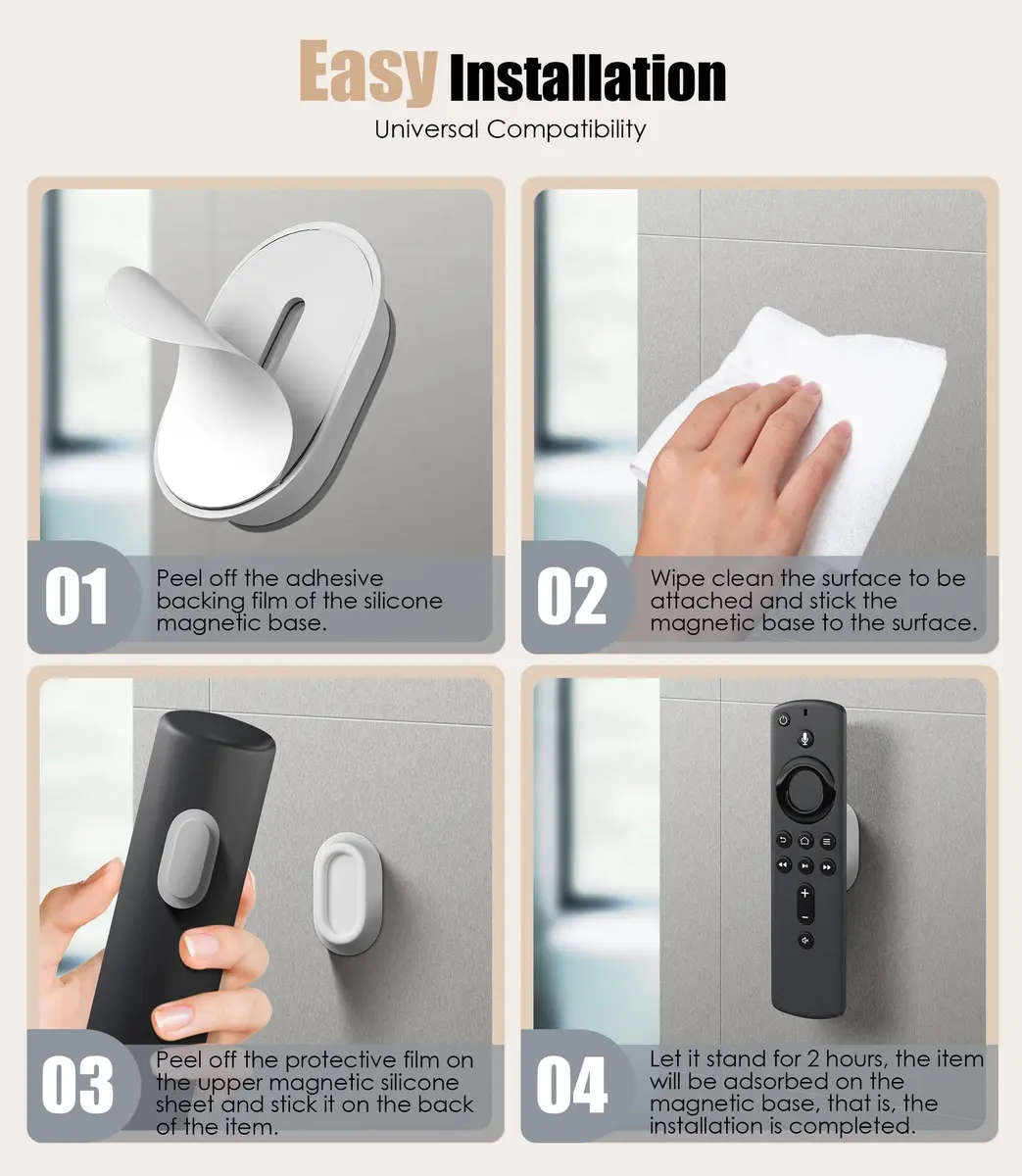 Nearockle Magnetic Remote Control Holder Wall Mount for TV/Fan, Black & White (4-Pack) | Strong N52 Magnet, No-Drill Installation - view 4