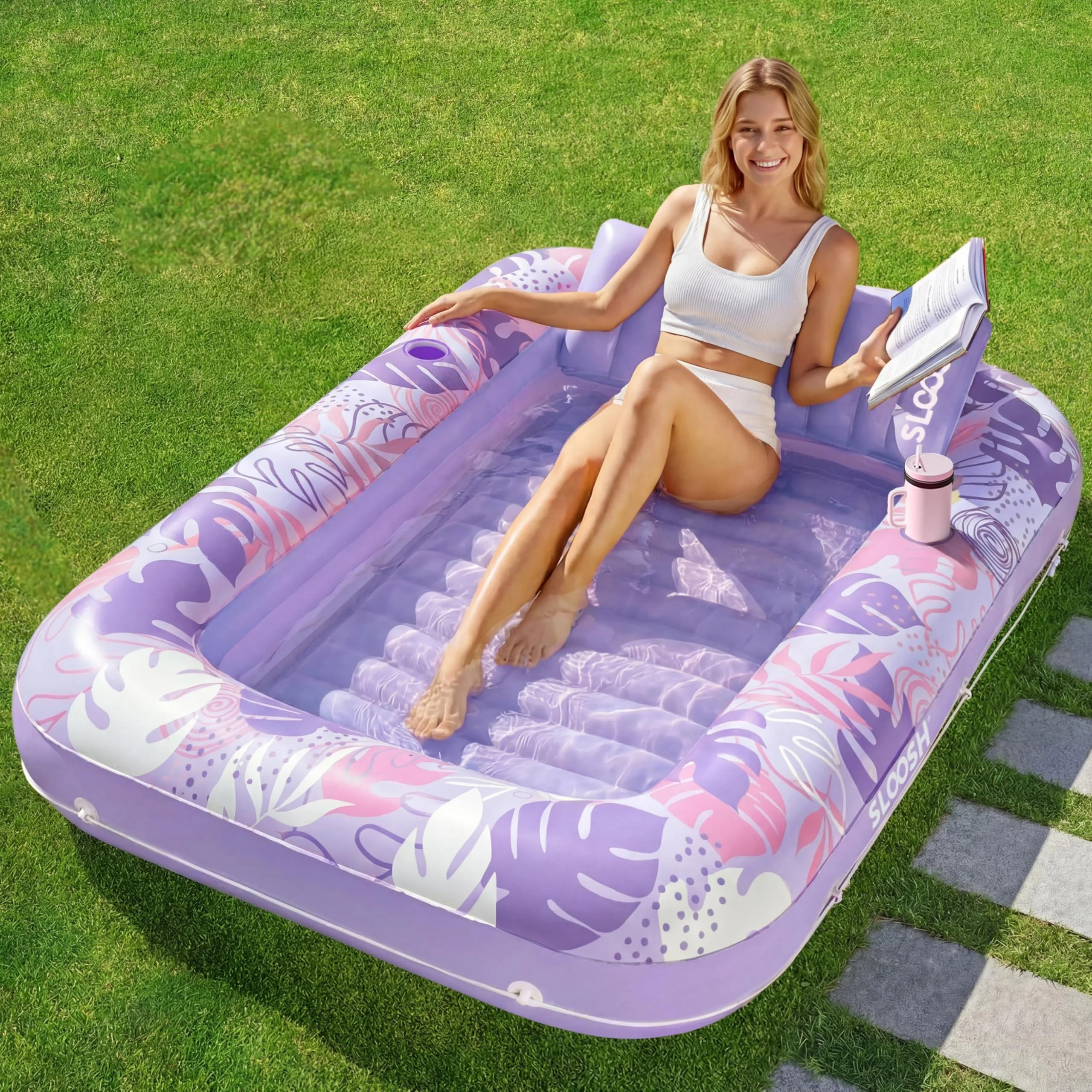 Sloosh Inflatable Tanning Pool Lounger Float Purple L | Personal Relaxation Oasis - main product image