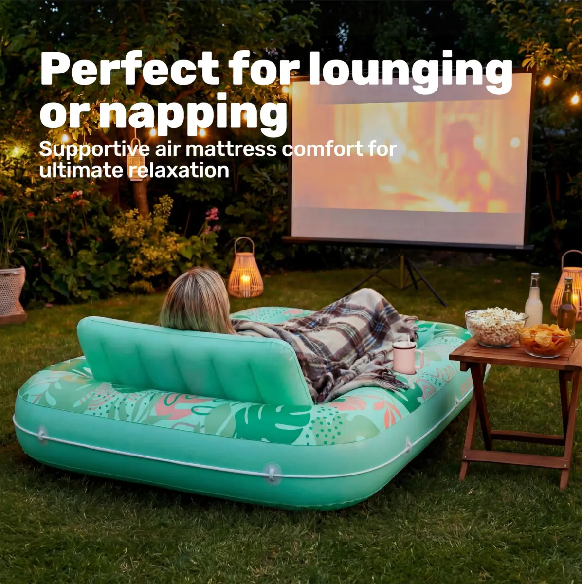 Sloosh Inflatable Tanning Pool Lounger Float 203cm x 117cm (80" x 46") | Personal Sunbathing Oasis with Pillow & Drink Holders - view 7