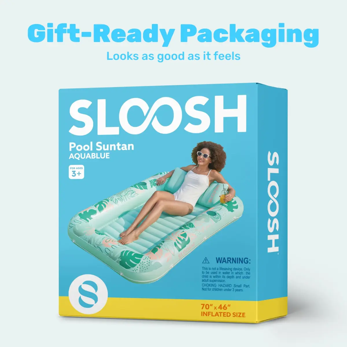Sloosh Inflatable Tanning Pool Lounger Float 203cm x 117cm (80" x 46") | Personal Sunbathing Oasis with Pillow & Drink Holders - view 9