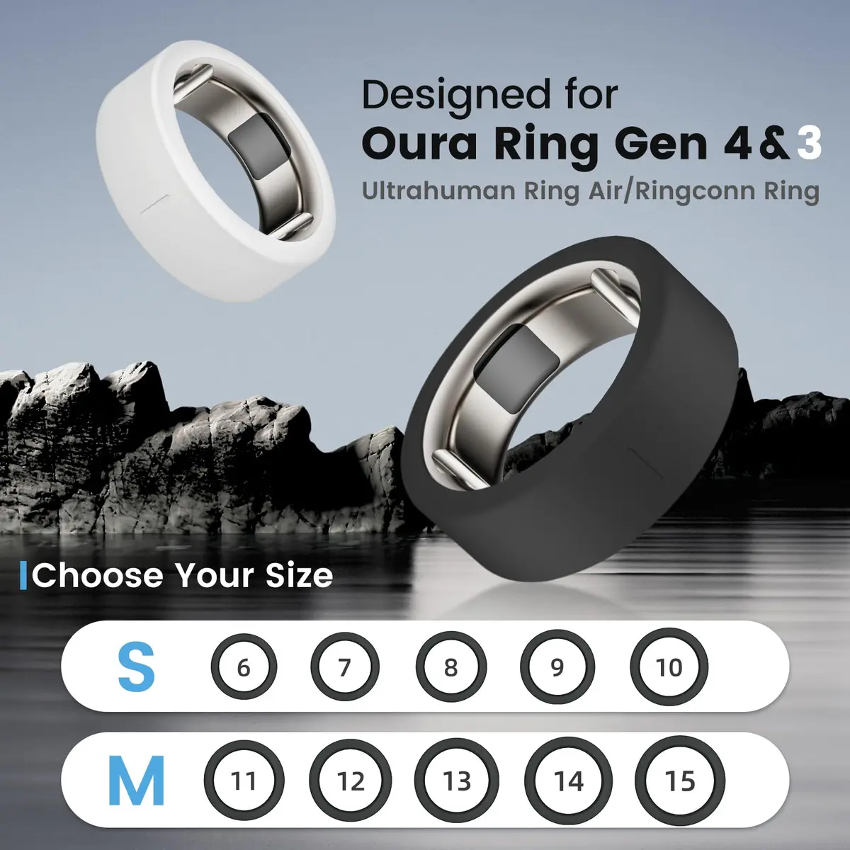 sylacor Ring Cover for Oura Ring Gen 4/3 & Samsung Galaxy Ring, 8-Pack Silicone, Adjustable Size - view 2