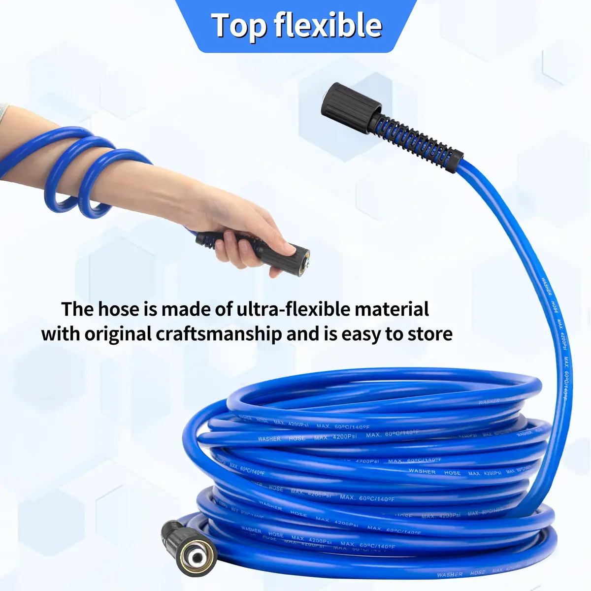 VIHEG Pressure Power Washer Hose 100 ft | Super Flexible, Kink Resistant, 4200 PSI - view 3