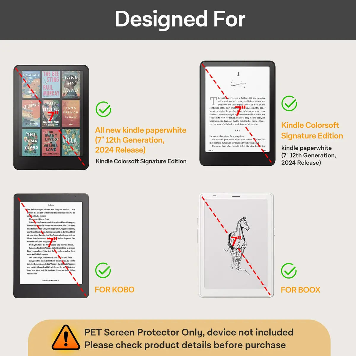 CoBak 3 Pack Screen Protector for 7" Kindle Paperwhite (2024) & Colorsoft | Anti-Glare, Full Coverage, 97% Clarity - view 3