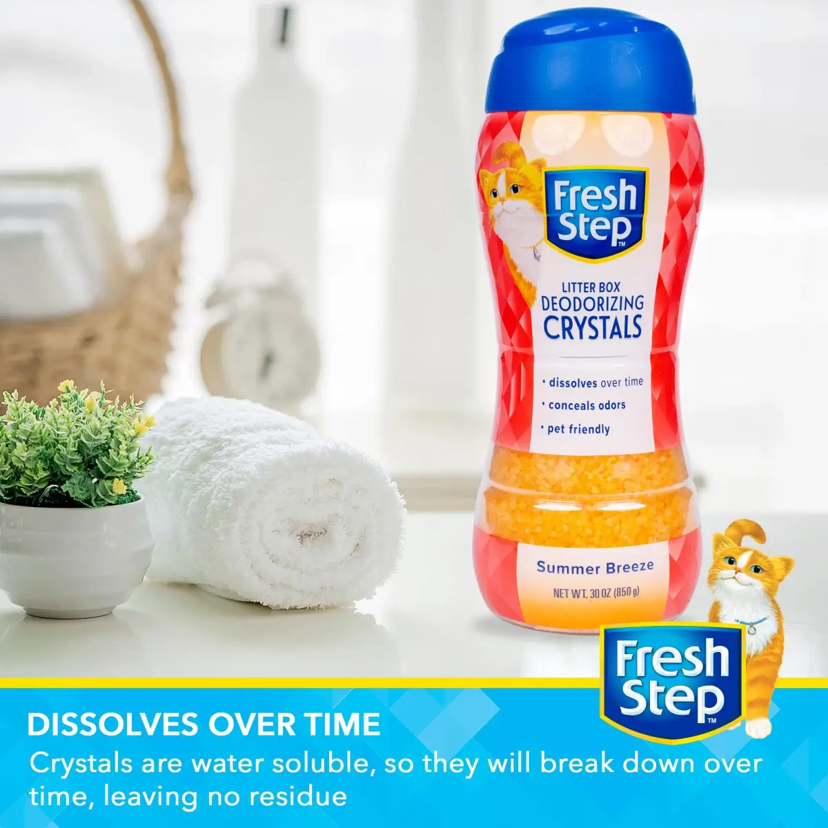 Fresh Step Cat Litter Crystals Deodorizer, Summer Breeze Scent, 850g (30 Ounce) | Non-Toxic Odor Neutralizing Crystals - view 4