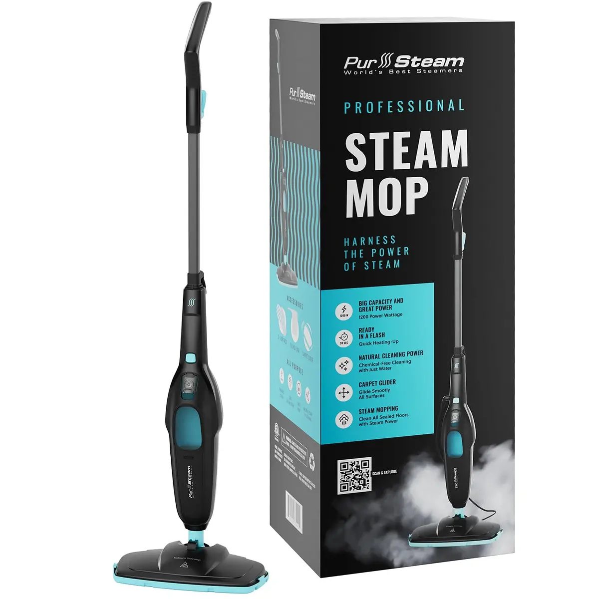 Pursteam Multi-Surface Steam Mop Floor Cleaner for Hardwood, Tile & Carpet | Fast Heating & Chemical-Free (70-120 chars) - main product image
