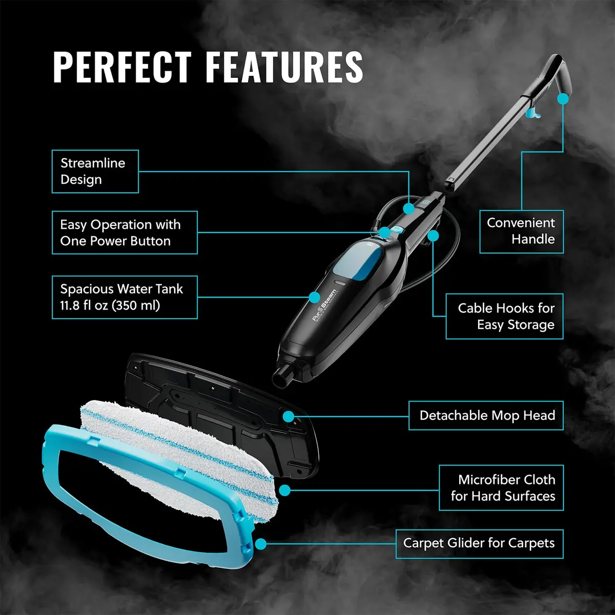 Pursteam Multi-Surface Steam Mop Floor Cleaner for Hardwood, Tile & Carpet | Fast Heating & Chemical-Free (70-120 chars) - view 7