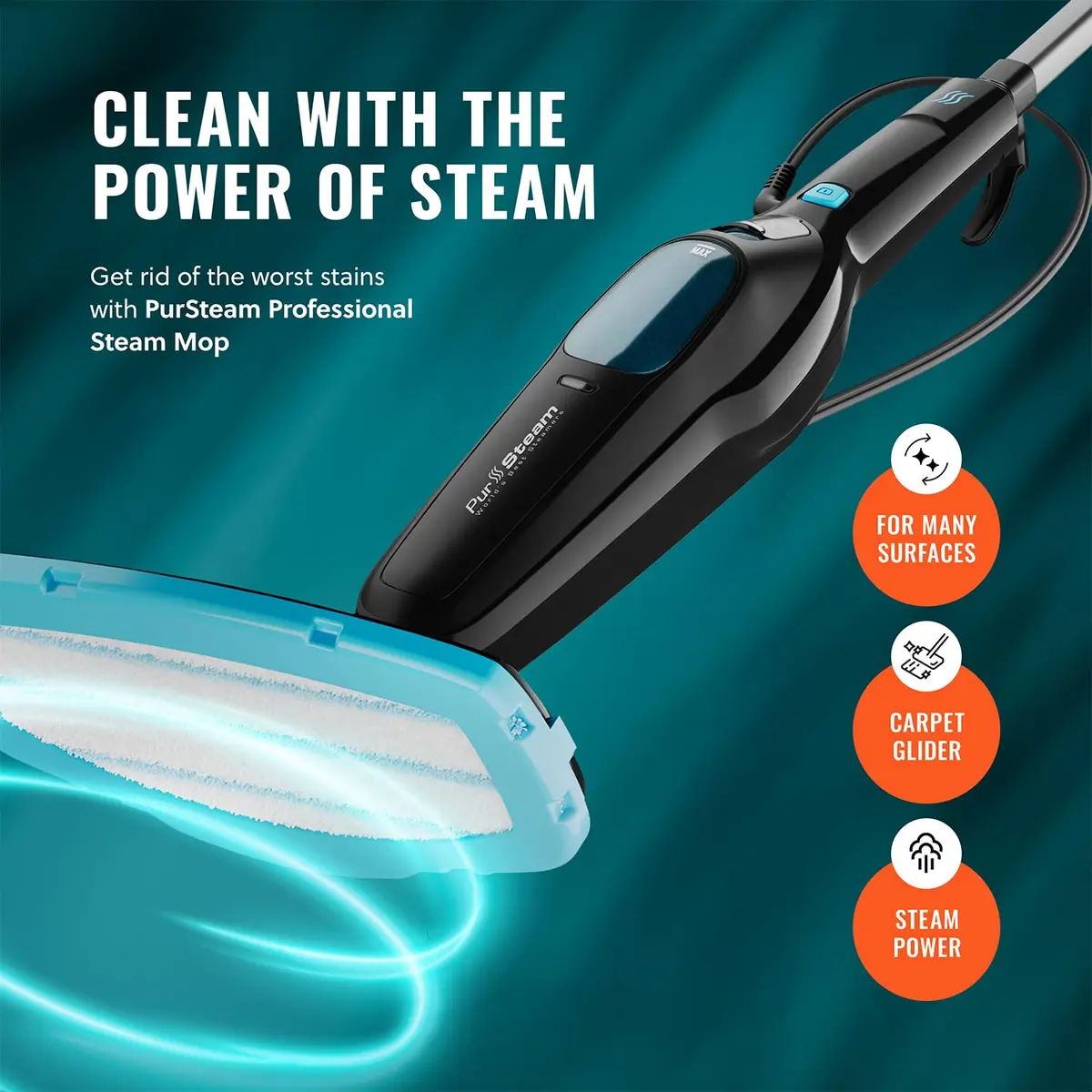 Pursteam Multi-Surface Steam Mop Floor Cleaner for Hardwood, Tile & Carpet | Fast Heating & Chemical-Free (70-120 chars) - view 3