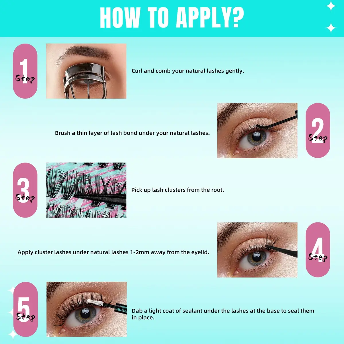 AMZGIRL Lash Clusters 40+50D 12mm Wispy Eyelash Extensions | Natural, Light & Reusable - view 5