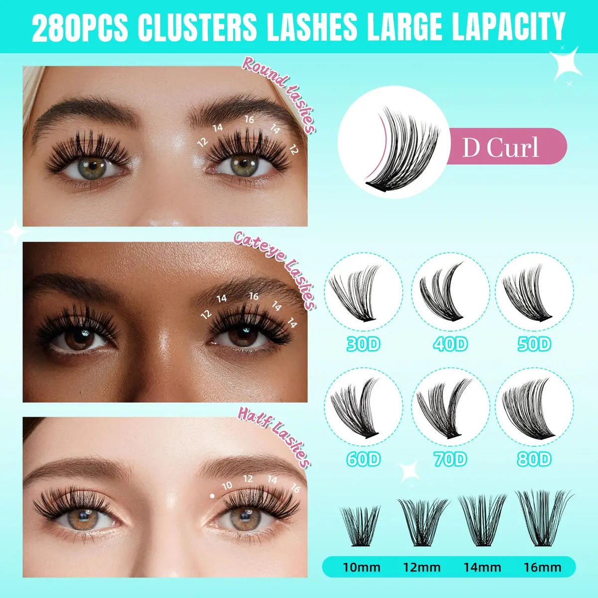 AMZGIRL Lash Clusters 40+50D 12mm Wispy Eyelash Extensions | Natural, Light & Reusable - view 3