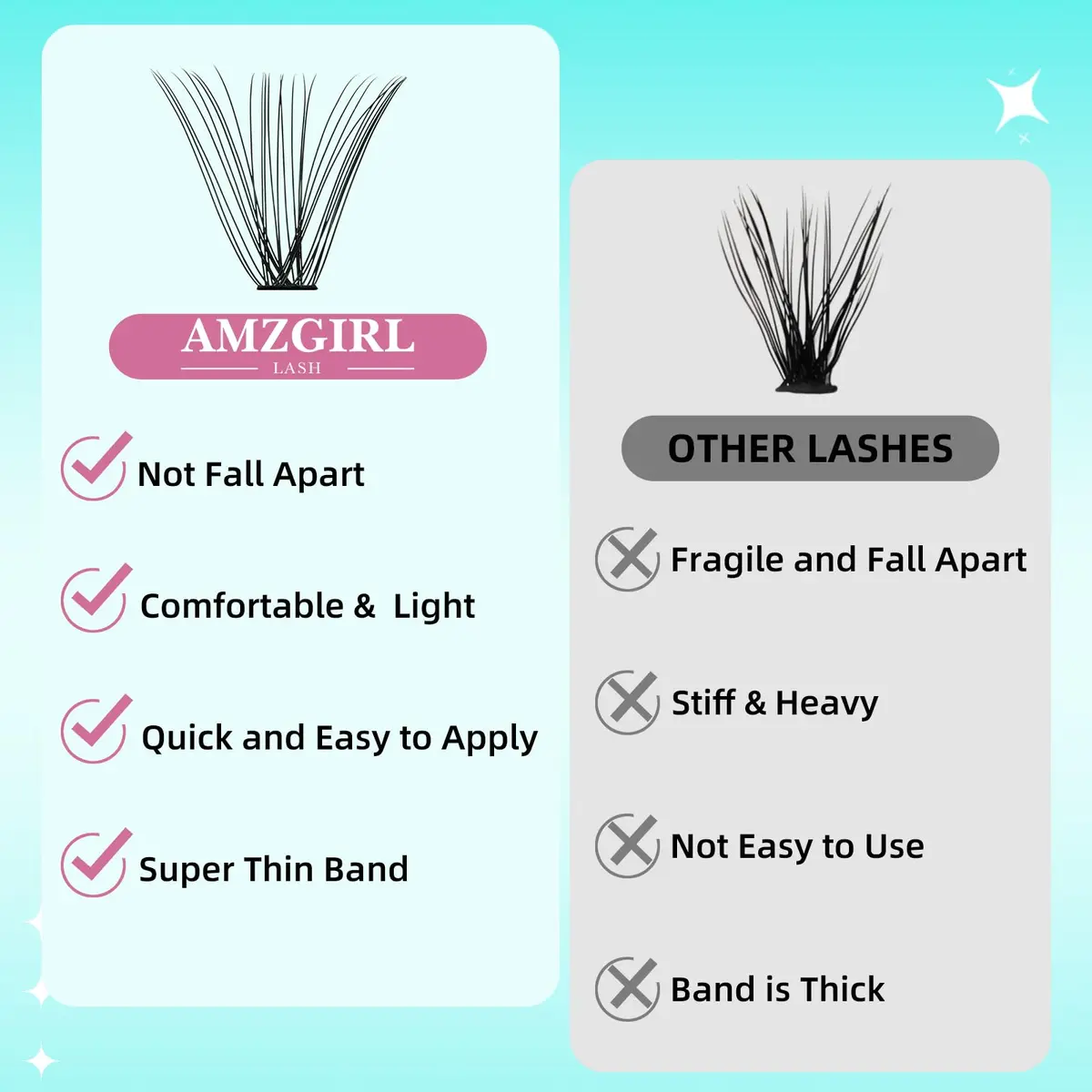 AMZGIRL Lash Clusters 40+50D 12mm Wispy Eyelash Extensions | Natural, Light & Reusable - view 4