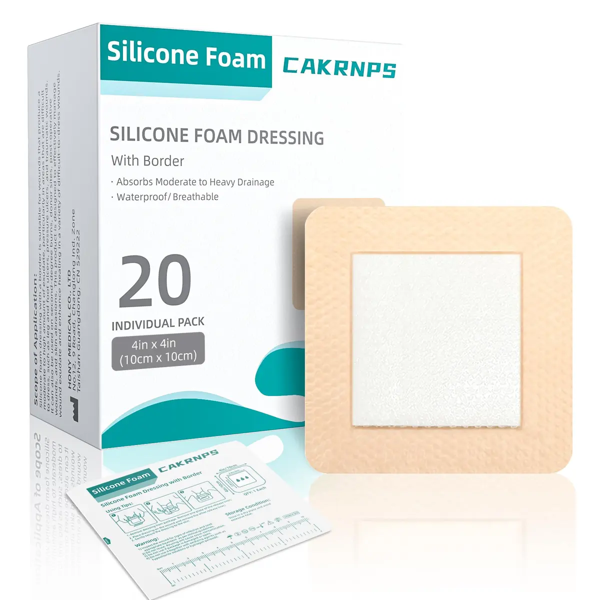 CAKRNPS Silicone Foam Dressing with Adhesive Border 4"x4" | Waterproof Wound Care for Bed Sores & Ulcers - main product image