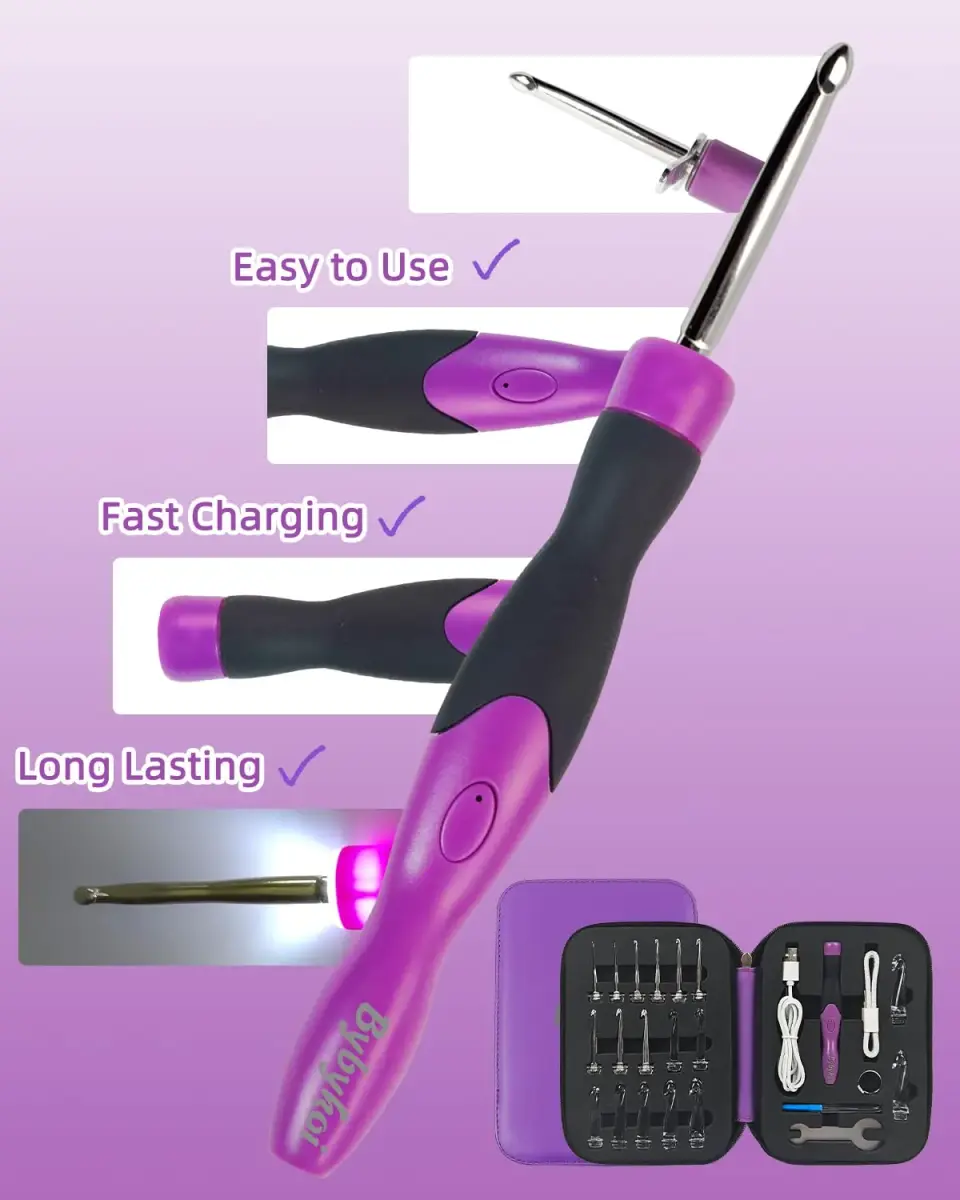 Bybykoi Lighted Crochet Hooks Set 2.0-14.0mm | 18 Sizes, Rechargeable, Ergonomic Handle - view 3