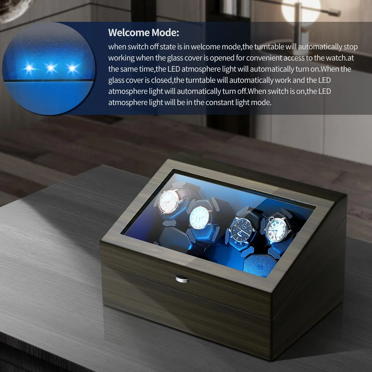 LALAHOO 6 Watch Winders with 6 Storage Spaces | Ultra Quiet Automatic Watch Winder for Automatic Watches with LED Light - view 5