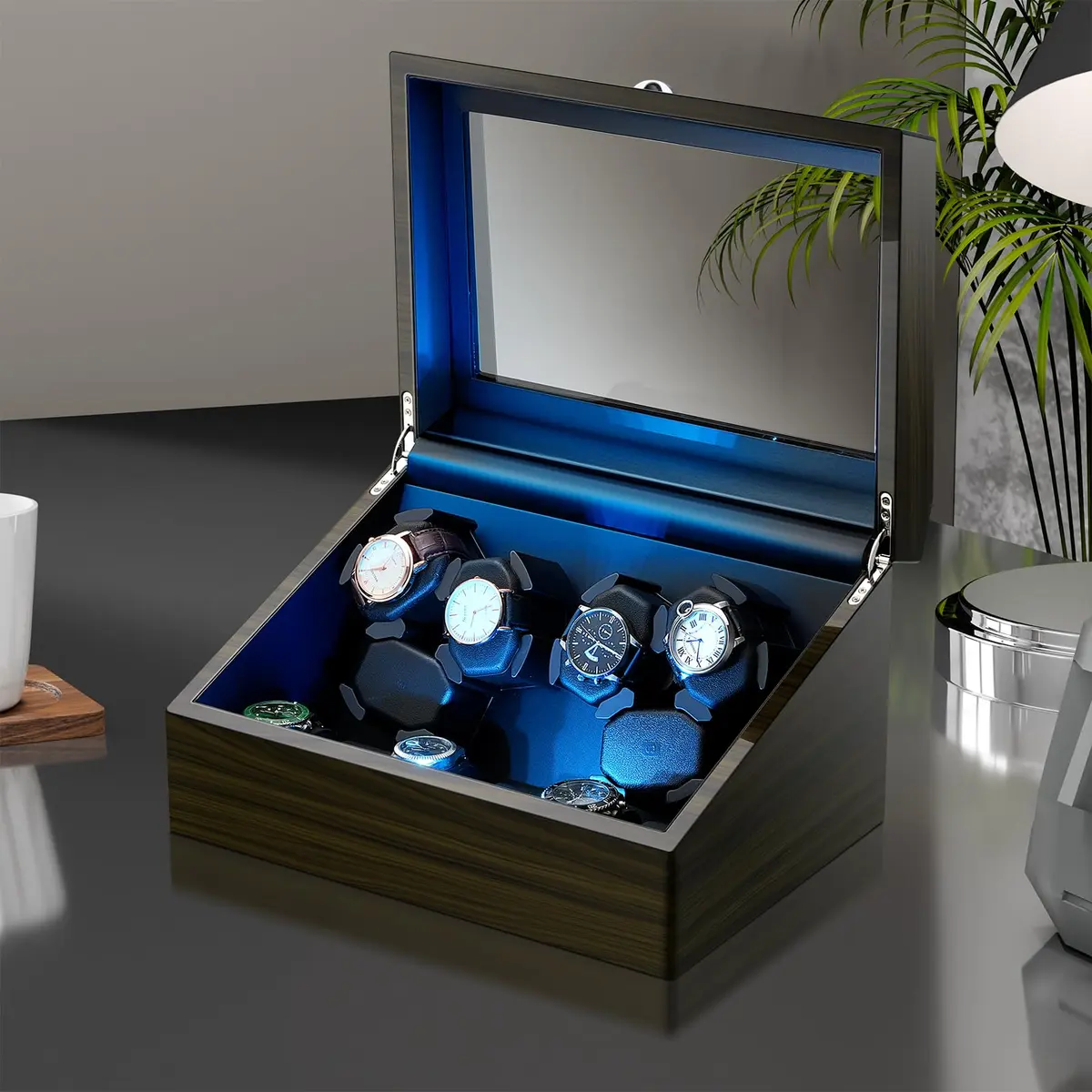 LALAHOO 6 Watch Winders with 6 Storage Spaces | Ultra Quiet Automatic Watch Winder for Automatic Watches with LED Light - view 8