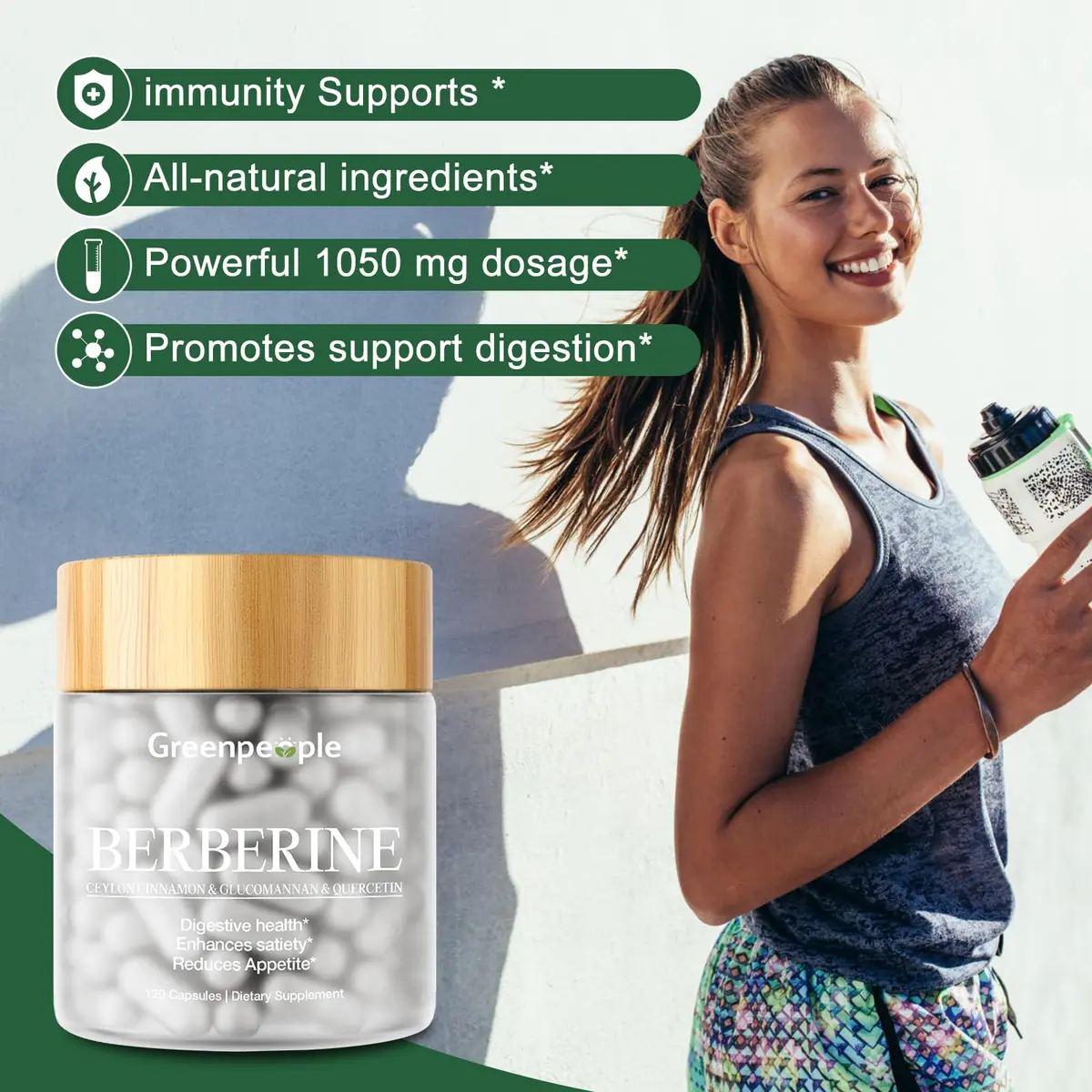 GREENPEOPLE Berberine 1500mg Supplement with Ceylon Cinnamon | Vegan 120 CT for Energy & Immunity - view 5