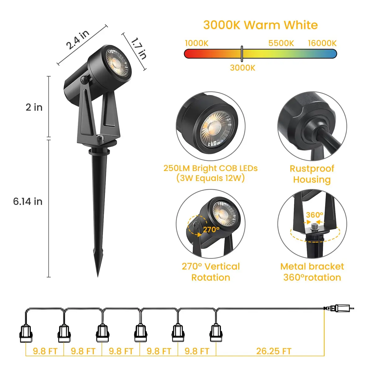 Svater Low Voltage Landscape Lighting 6 Pack | Waterproof 12V Spotlights for Garden & Pathways - view 2
