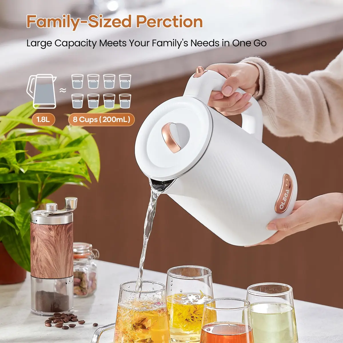 OLEGA Electric Kettle 1.8L | 1500W Stainless Steel Water Boiling Kettle with Auto Shut-Off - view 4
