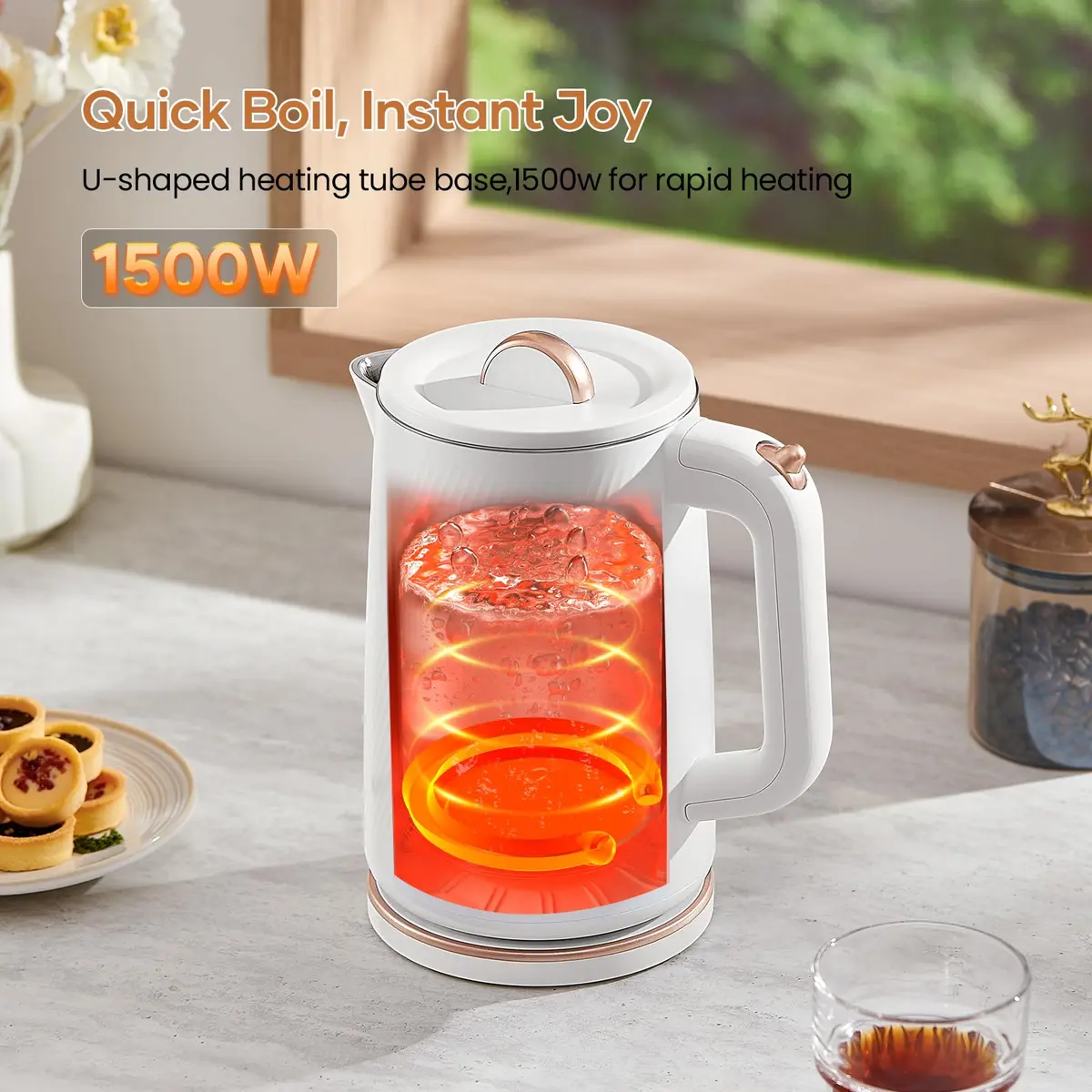OLEGA Electric Kettle 1.8L | 1500W Stainless Steel Water Boiling Kettle with Auto Shut-Off - view 2